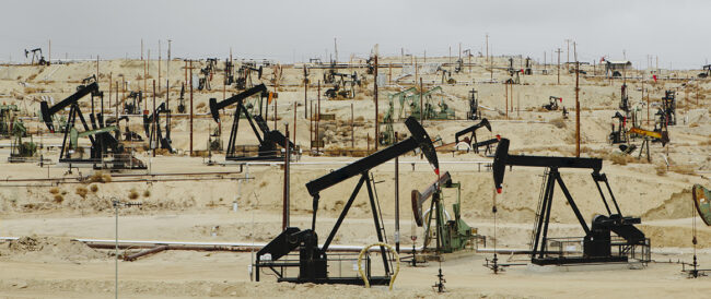 Oil rigs, Taft, CA,USA,Oil rigs and wells in the Midway-Sunset shale oil fields, the largest in California